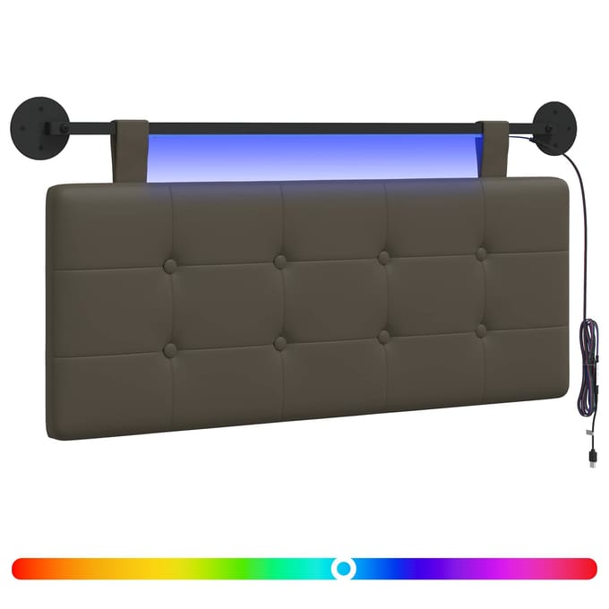 vidaXL - Hangend - hoofdbord - Met - LED-verlichting - Grijs - Kunstleer
