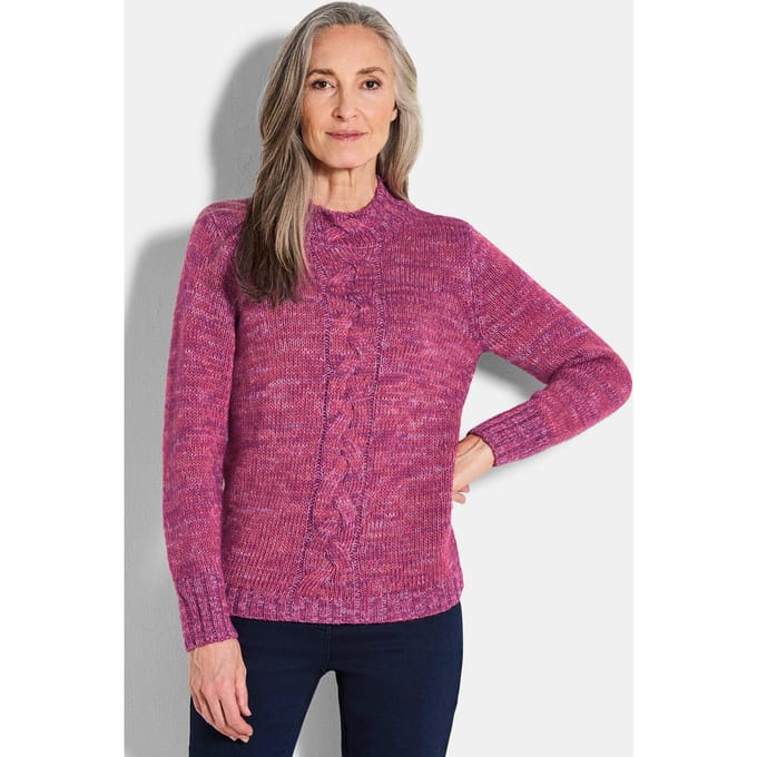 Tricot pullover met kabelpatroon - bessen / gedess. - Gr. 50 van Goldner Fashion
