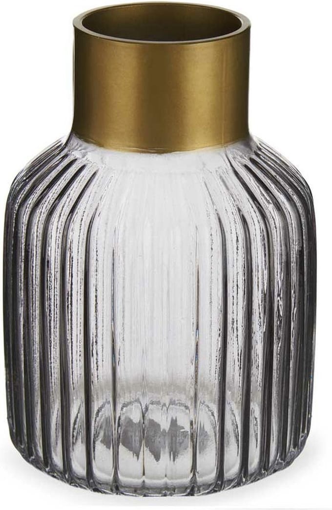 Giftdecor Bloemenvaas - decoratie glas - grijs transparant/goud - 12x18 cm - vaas