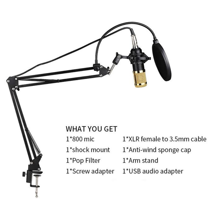 BM800 Professionele condensatormicrofoon Podcast Live-uitzendingsapparatuur USB-MIC-microfoonset zilver