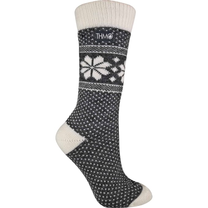 THMO - Vintage damessokken van thermo wolmix - Fairisle Gray / Cream