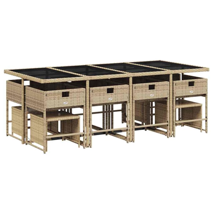 vidaXL - 13-delige - Tuinset - met - kussens - poly - rattan - beige