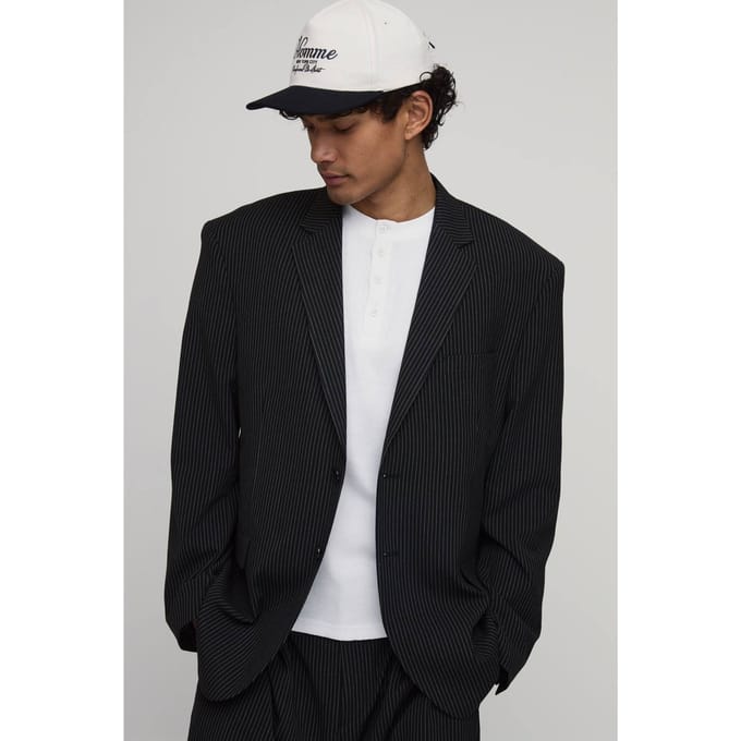 Gestreepte Oversized Slouchy Blazer | Black | Size 34