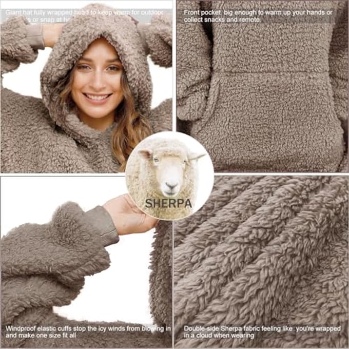 Oversized Sherpa-deken met Capuchon - Comfortabele en Warme Deken voor Dames en Heren