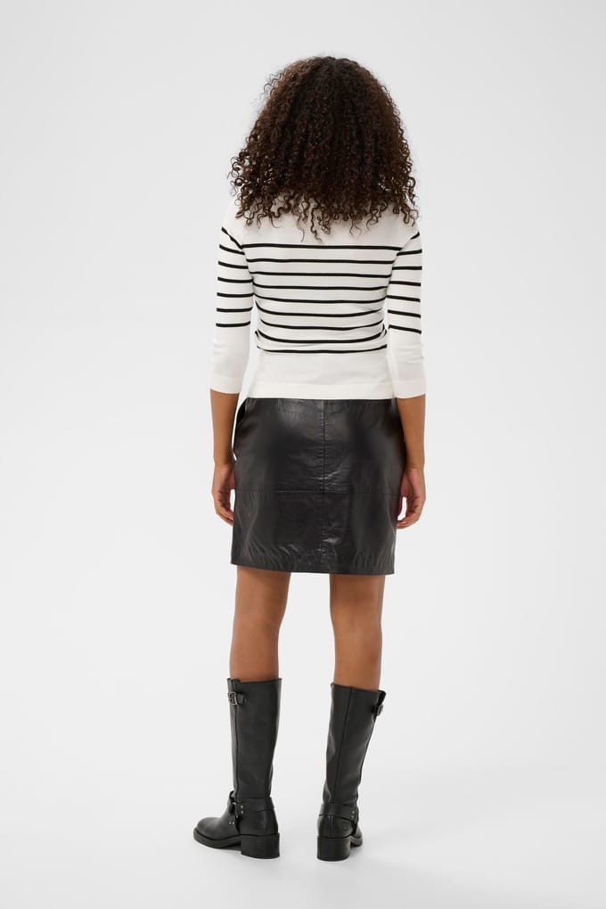 Kaffe KAlizza boatneck pullover Dames Trui - Chalk w. Black Stripe