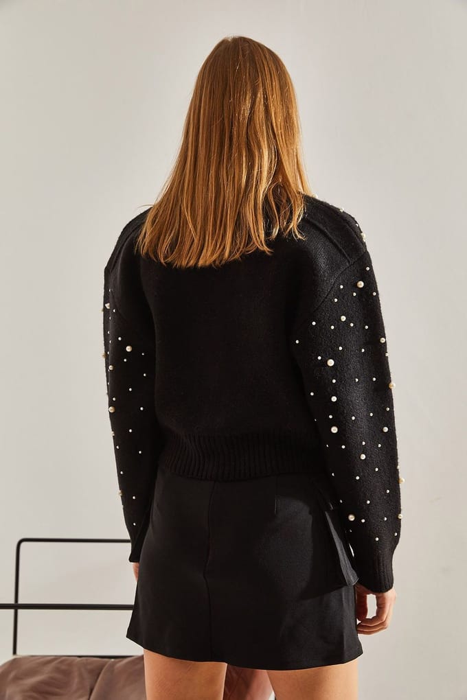 Parels Versierde Rits Crop Vest