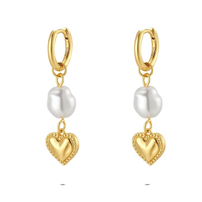 Twice As Nice oorbellen in zilver, parel en hartje Goudkleurig