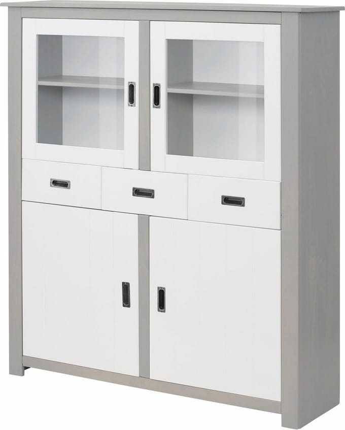Kampen-Highboard - 4-Deurs 3-Laden - Wit/Grijs