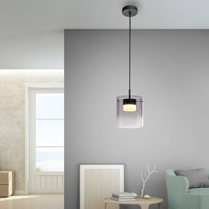 JUST LIGHT. GmbH JUST LIGHT. LED hanglamp Elio, rookglas, 1-lamp, zwart