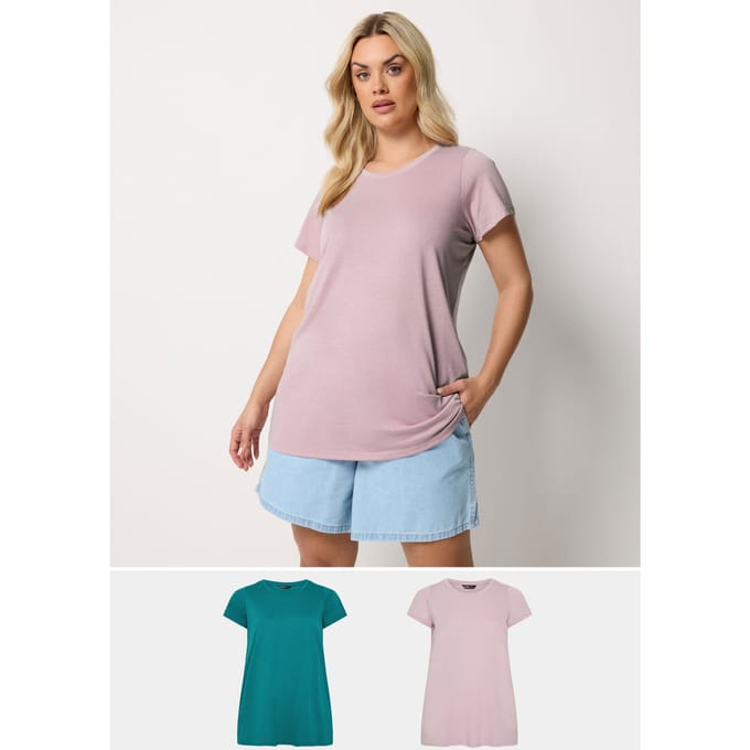 Yours 2Pack Groene En Roze Tshirts Met Korte Mouwen Size 54-56