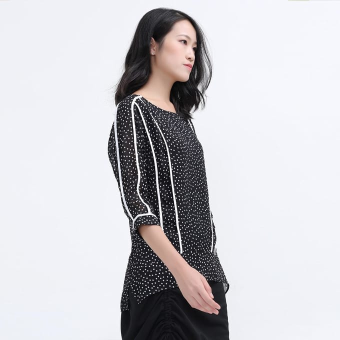 Polka dots witte trim chiffon blouse