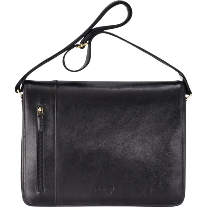 Echte leren zwarte laptoptas met schoudertas - Astor