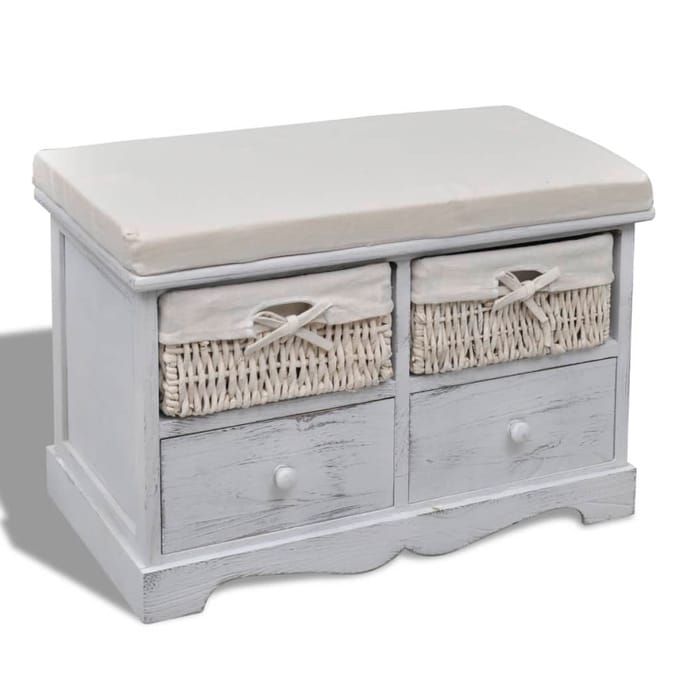 vidaXL - Opbergbank - 62x33x42 - cm - paulowniahout - wit