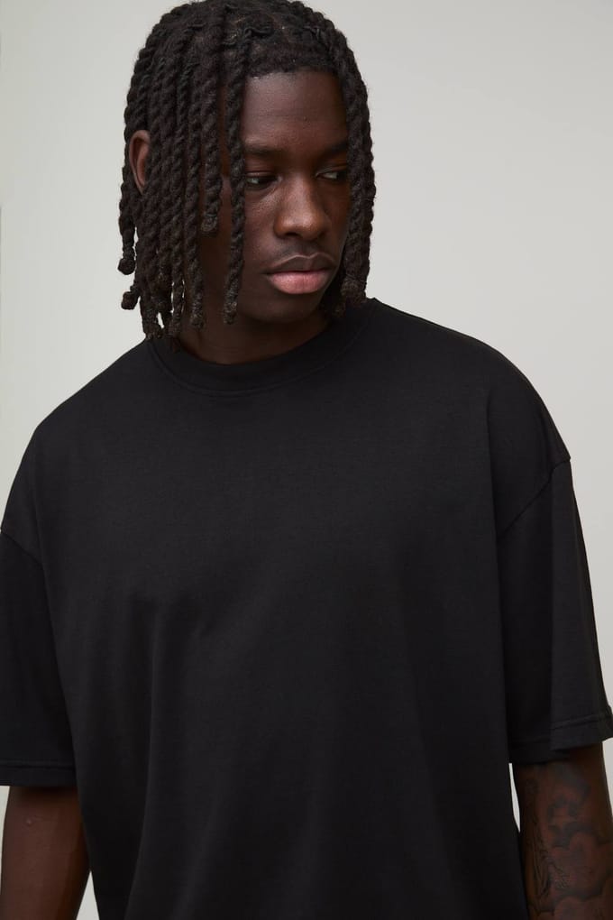 Essential Oversized Boxy Crew Neck T-Shirt | Black | Size Large