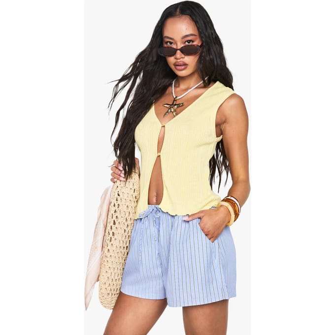 boohoo Dames Button Front Rib Knitted Waistcoat | Lemon | Maat: Large