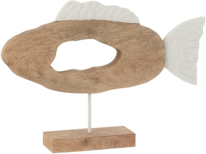 J-Line decoratie Vis Ovaal Op Voet - hout - wit/naturel