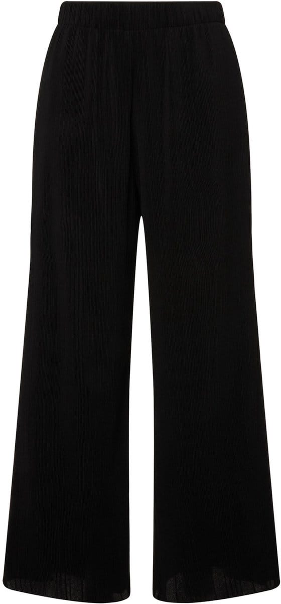 Ulla Popken - Dames - Geplooide Marlene-broek wijde pijpen elastische tailleband - Zwart - Maat 52