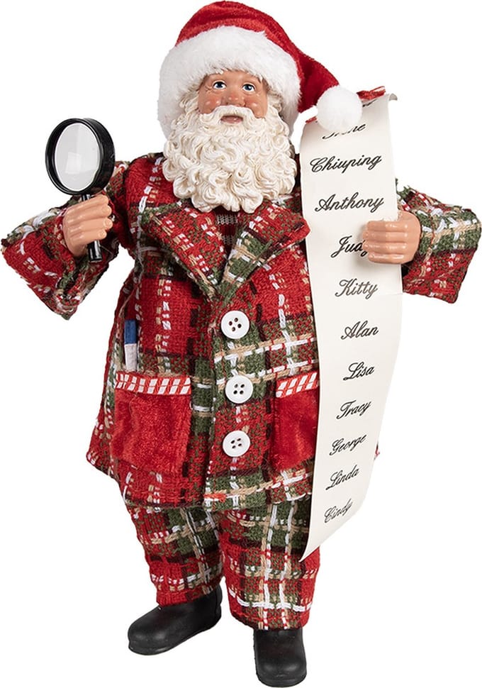 Clayre & Eef Kerstdecoratie Beeld Kerstman 27 cm Rood Textiel