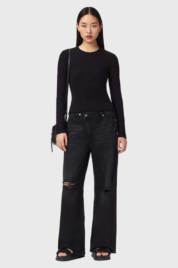 AllSaints Elena Ls Tee Black Taglia: XS | Maglie a manica lunga Outlet | Donna | Nero