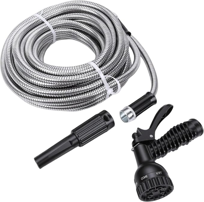 Metalen Tuinslang - Flexibele Waterslang - Gazon Besproeien - Lichtgewicht Uitbreidbaar - 100FT - Zilver