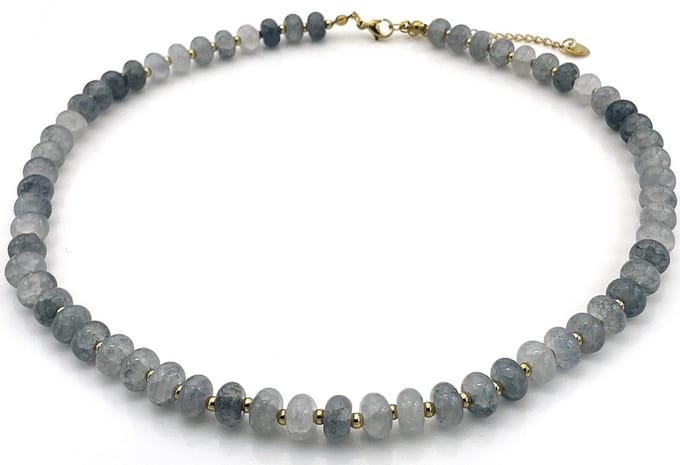 Ketting glaskralen - RVS - grijs - 40-45 cm