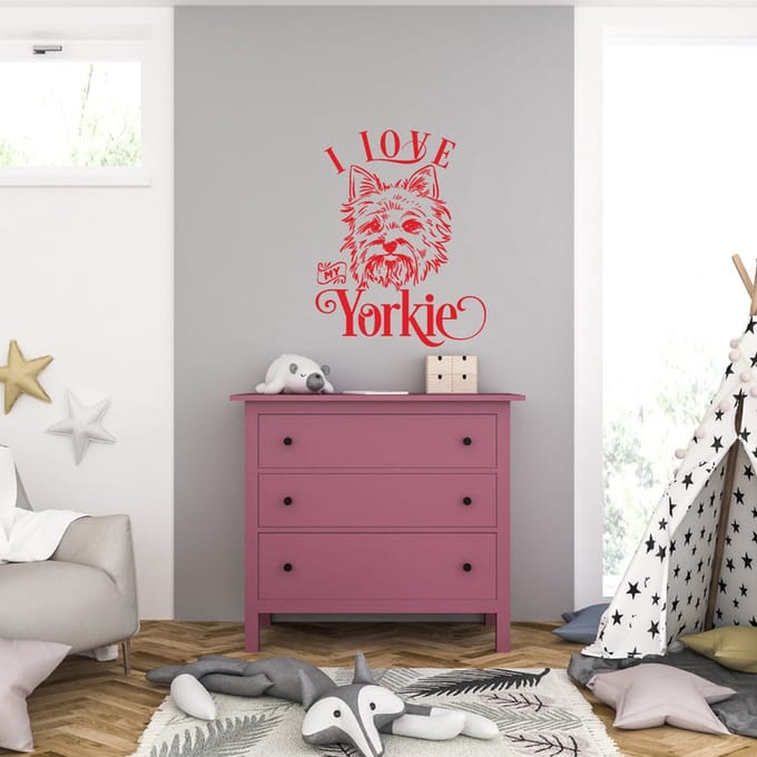 Muursticker - I Love My Yorkie - 40,6 x 51,1 - Rood