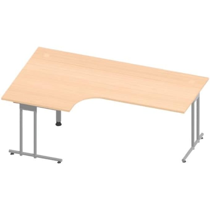 Hoekig bureau 90° JENA, C-voet, links te monteren, B 2000 mm, ahornafwerking