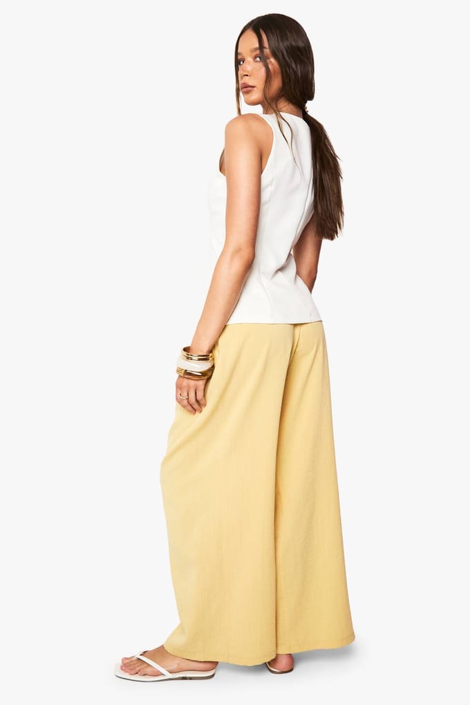 boohoo Dames Linnen Look Palazzo Broeken | Okergeel | Maat: 34