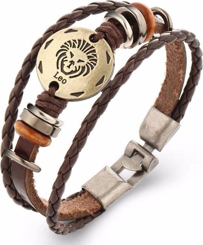 Montebello Armband Leeuw - PU Leer - Metaal - Horoscoop - 20cm