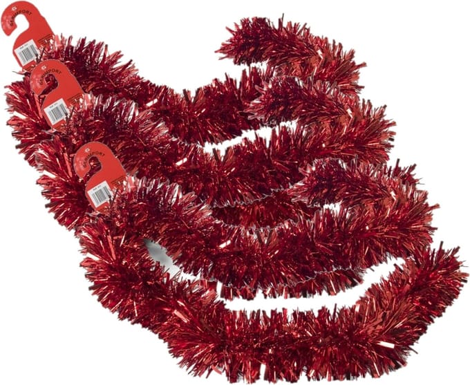 Kerstslingers - 3x stuks - glitter rood - folie - 180 x 12 cm - extra brede slinger/kerstboom versiering