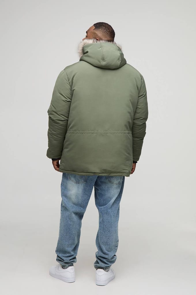 Plus Faux Fur Hooded Arctic Parka Jacket in Black | Khaki | Size 2XL