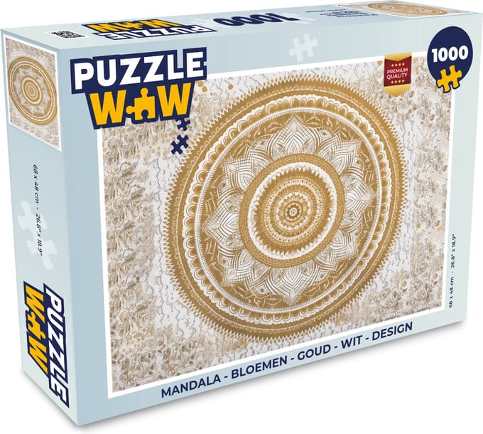 Puzzel Mandala - Bloemen - Goud - Wit - Design - Legpuzzel - Puzzel 1000 stukjes volwassenen