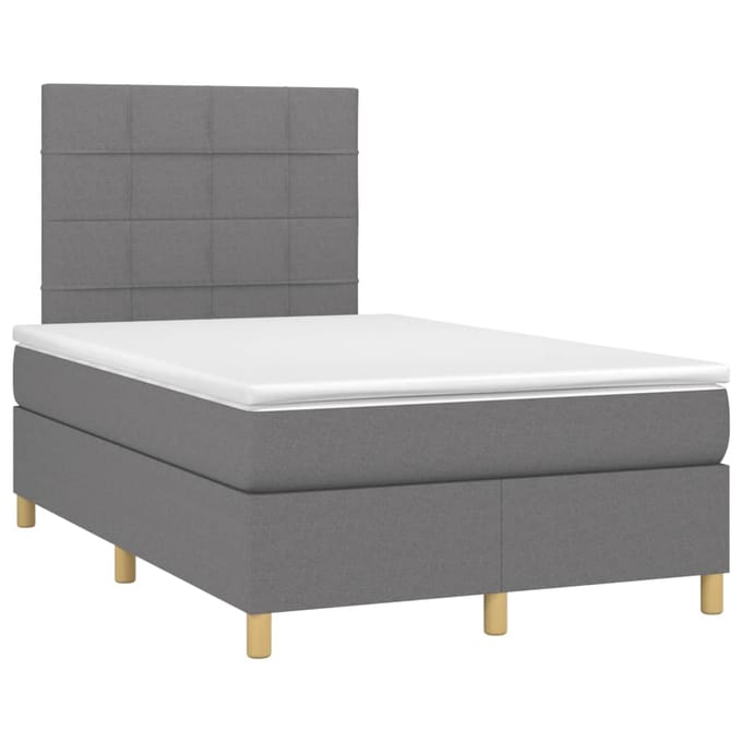 vidaXL - Boxspring - met - matras - en - LED - stof - donkergrijs - 120x200 - cm