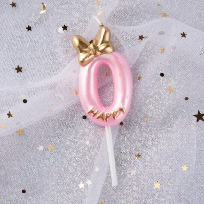DW4Trading Verjaardagskaars 0 Happy Roze - Cijferkaars - Taartversiering