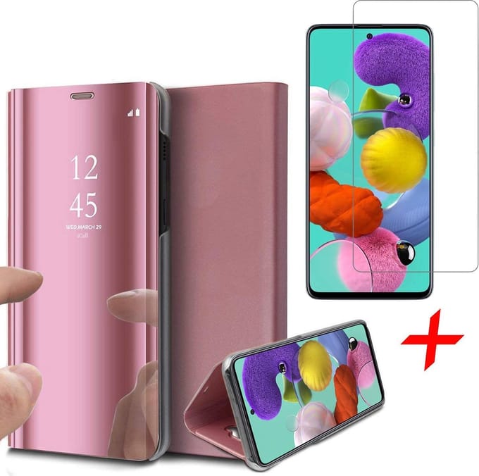 Hoesje geschikt voor Samsung A51 en Screenprotector - Book Case Spiegel + Screenprotector - Roségoud