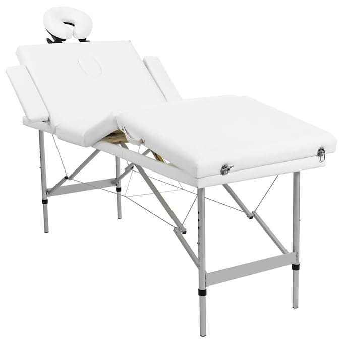 vidaXL - Massagetafel - inklapbaar - met - aluminium - frame - (vier - delen - / - crèmewit)