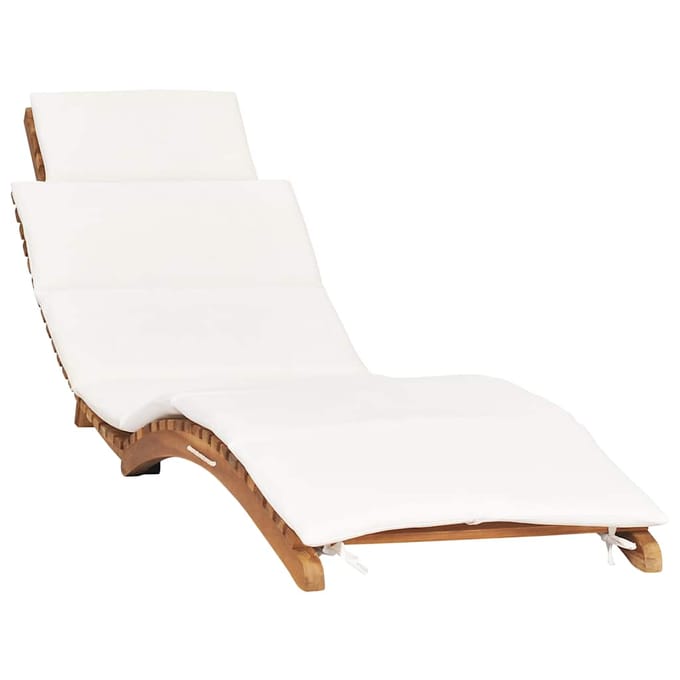 vidaXL - Ligbed - inklapbaar - met - crèmewit - kussen - massief - teakhout