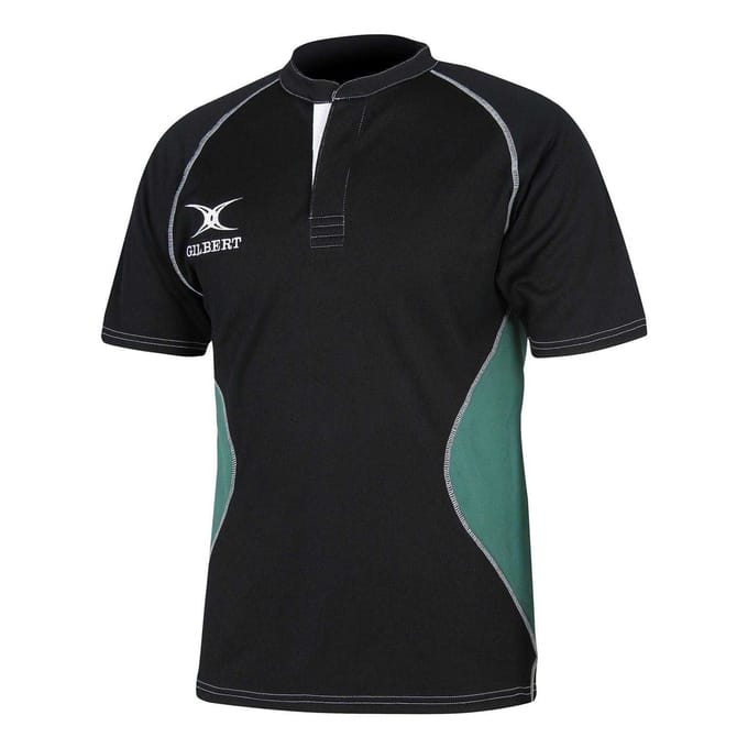 Gilbert Heren Contrast Paneel Regular Raglan Rugby Shirt (Zwart/Groen)