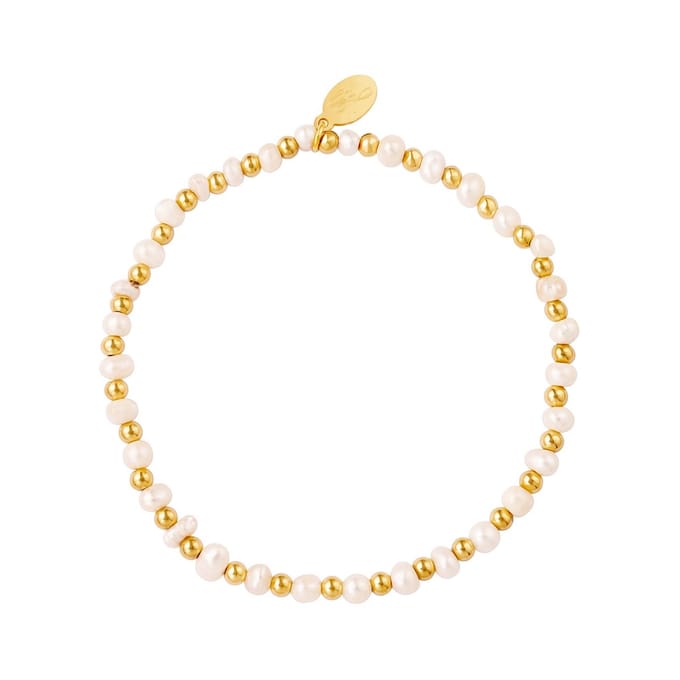 Armband parels en goud - stainless steel- zoetwaterparels -elastisch