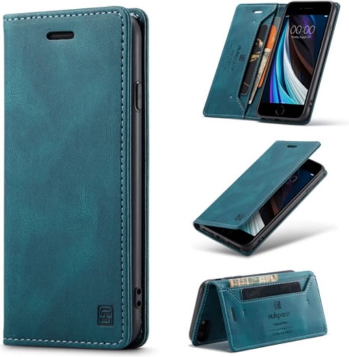 Luxe Flip Case met RFID Bescherming Kaarthouder en Magneetsluiting voor iPhone 6/7/8/SE2020/SE2022 _ Blauw