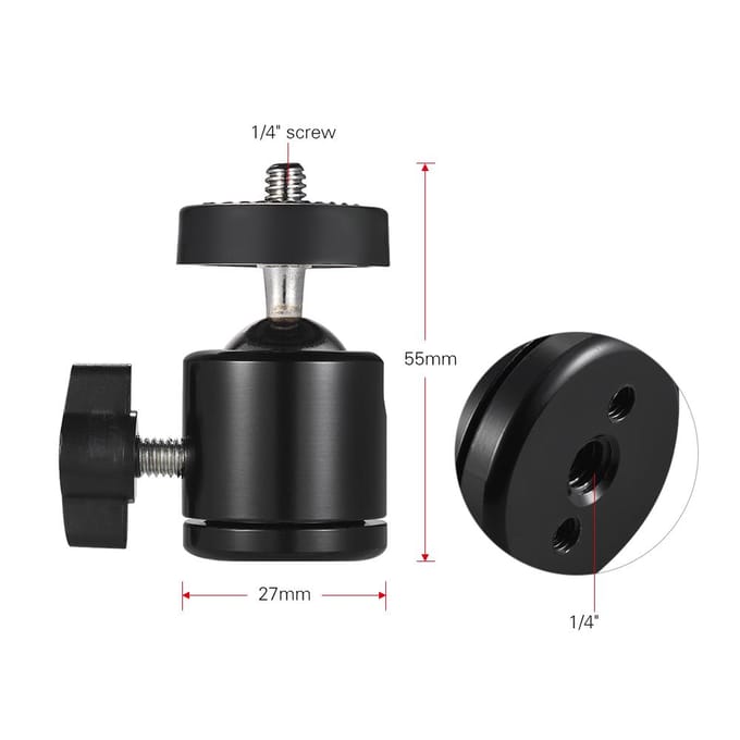 360 Graden Roterende Zwenkbare Mini Statief Balhoofd met 1/4  Schroef 2pcs zwart