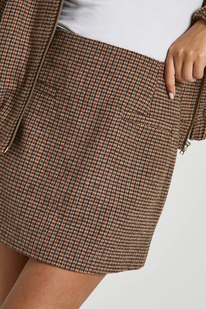 boohoo Dames Wool Look Check Mini Rok | Brown | Maat: 10