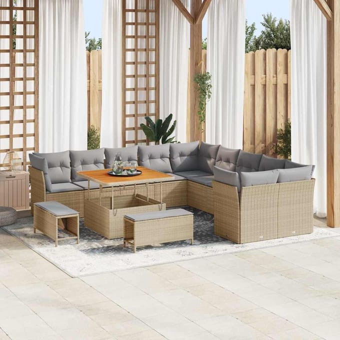 vidaXL - Tuinbank - Set - 13 - st - Beige - en - Lichtgrijs - poly - rattan