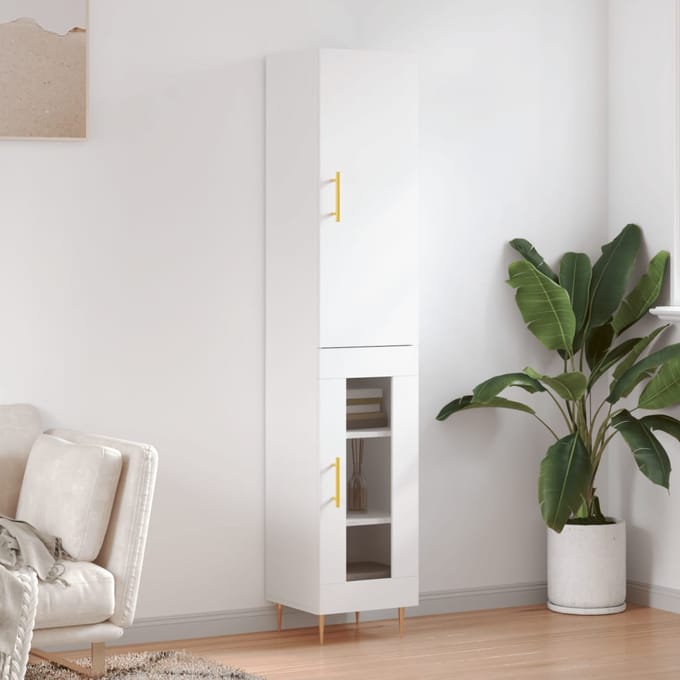vidaXL - Hoge - kast - 34,5x34x180 - cm - bewerkt - hout - wit