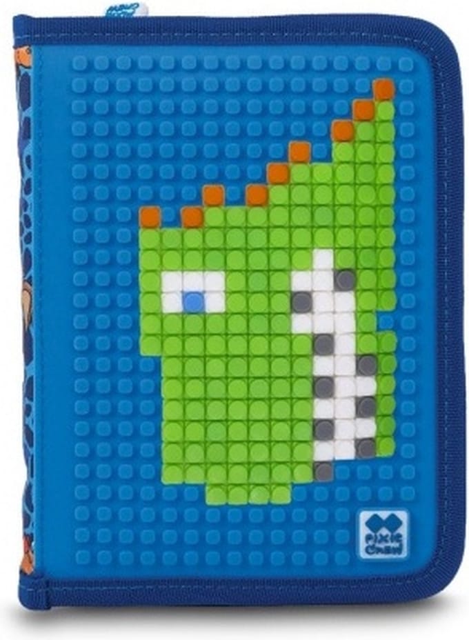Pixie Crew Etui Met Pixels Dinosaurus 19 Cm Blauw