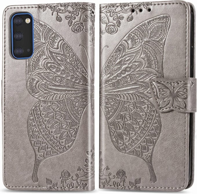 Bookcase geschikt voor Samsung Galaxy S20 - Grijs - Vlinder - Portemonnee Hoesje