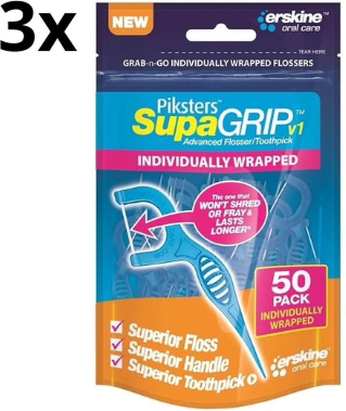 Piksters SupaGRIP Floss Met Houder - 3 x 50 stuks - Voordeelverpakking