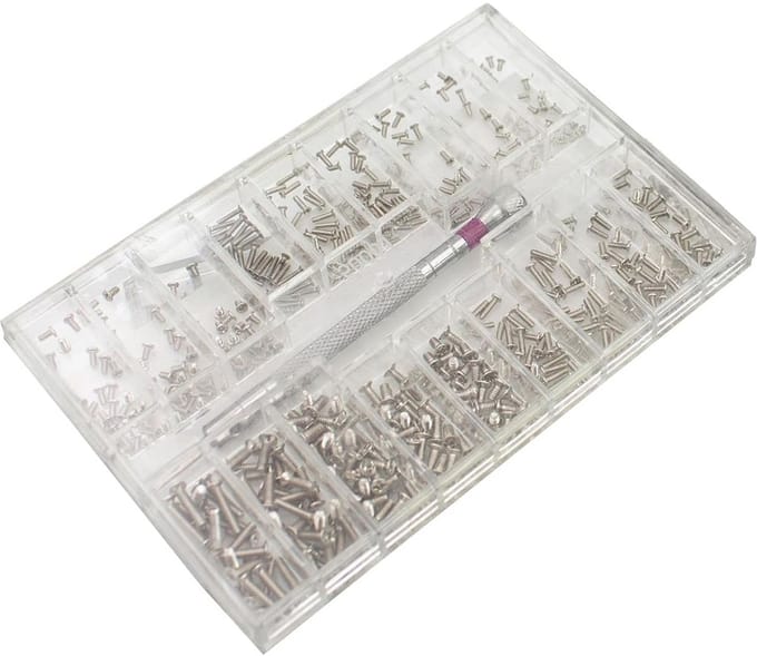 500 Stuks Microschroeven Set M1,2 M1,4 M2 Platte Kop Schroeven Brilschroeven met Schroevendraaier