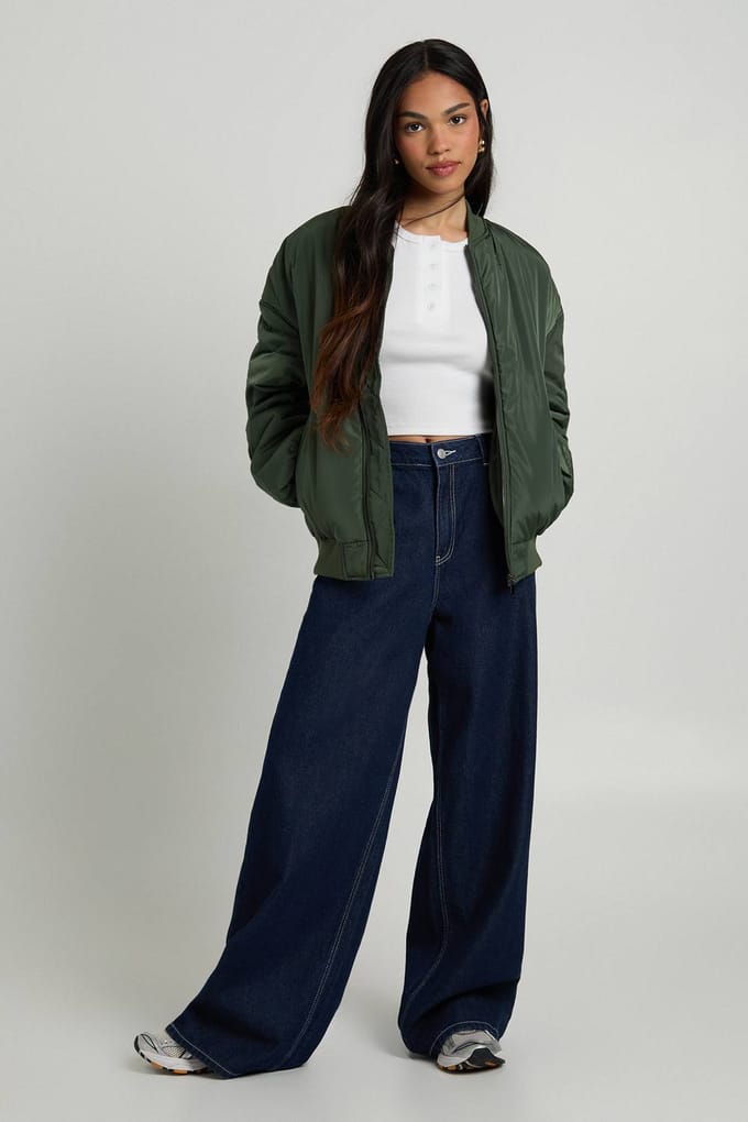 boohoo Dames Oversized Bomberjack | Kaki | Maat: 42