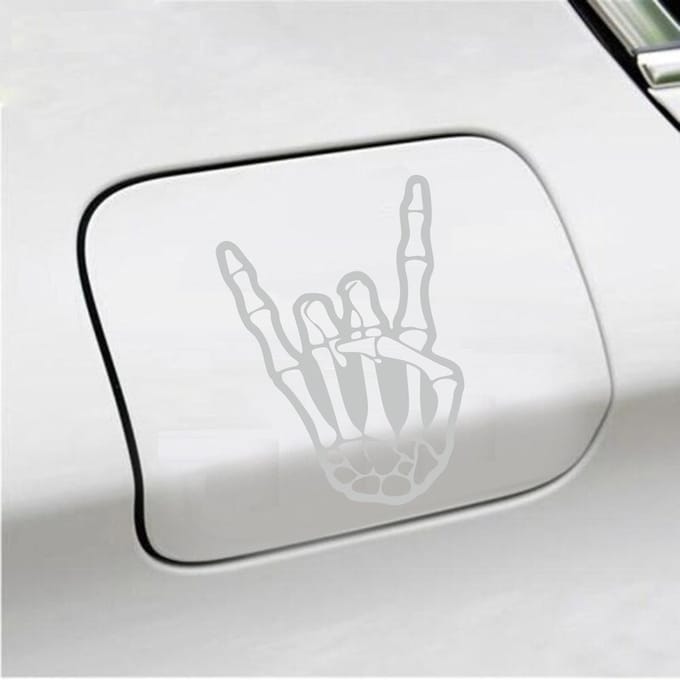 Bumpersticker - Rock N Roll Skelet - 10 X 14,4 - Licht Grijs